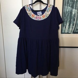 ModCloth SUPER TWEE Embroidered Blue Dress
